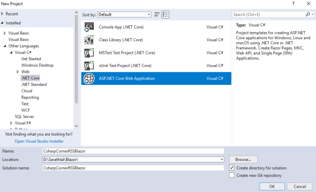 ASP.NET Core Web Application template